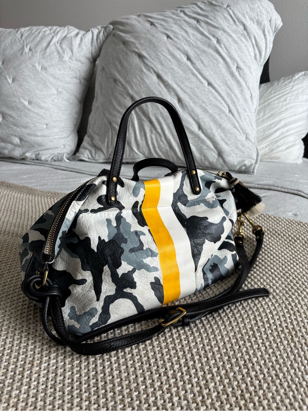 KEMPTON & CO - Black & Gray Camo Purse with Yellow Contrast Stripe